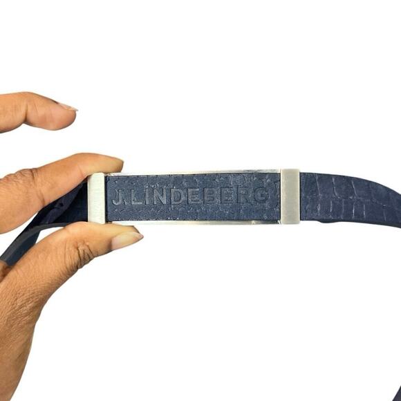 J. Lindeberg Leather Embossed Croc Belt in Navy Blue Sz L / XL 85cm - Picture 2 of 7